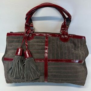 Claudia Firenze Grey Suede Patent Leather Red Shoulder Bag